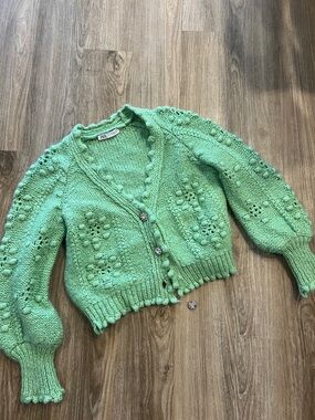 Zara Mint Green Bobble Floral Knit Cardigan